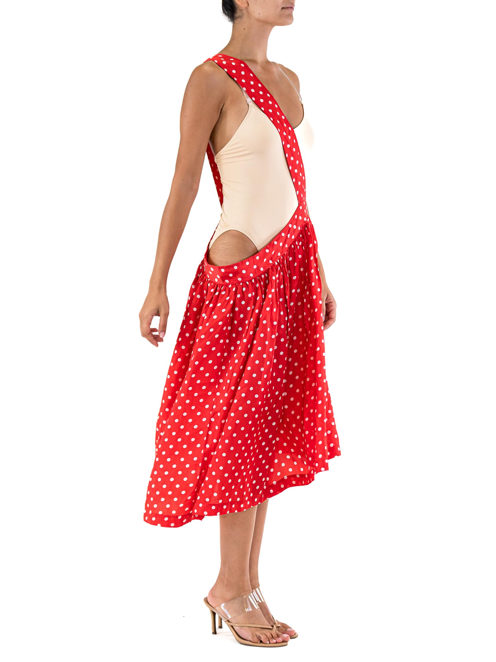 2000S COMME DES GARCONS Red & White Rayon Polka Dot Skirt For Sale 1