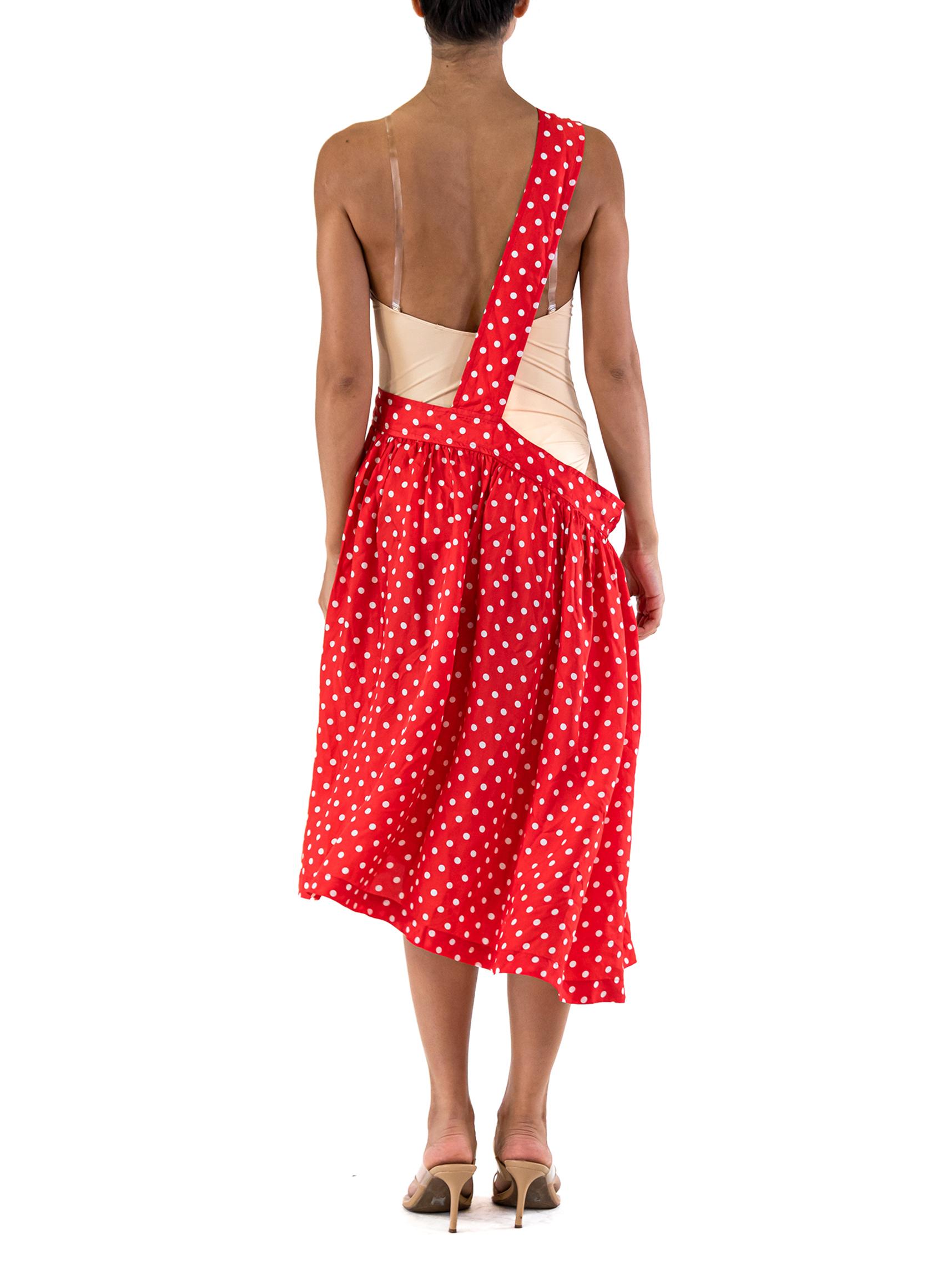 2000S COMME DES GARCONS Red & White Rayon Polka Dot Skirt For Sale 2