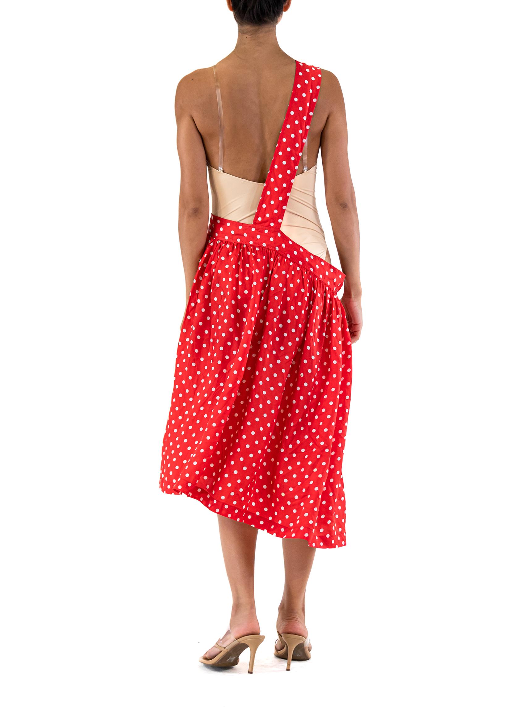 2000S COMME DES GARCONS Red & White Rayon Polka Dot Skirt For Sale 3