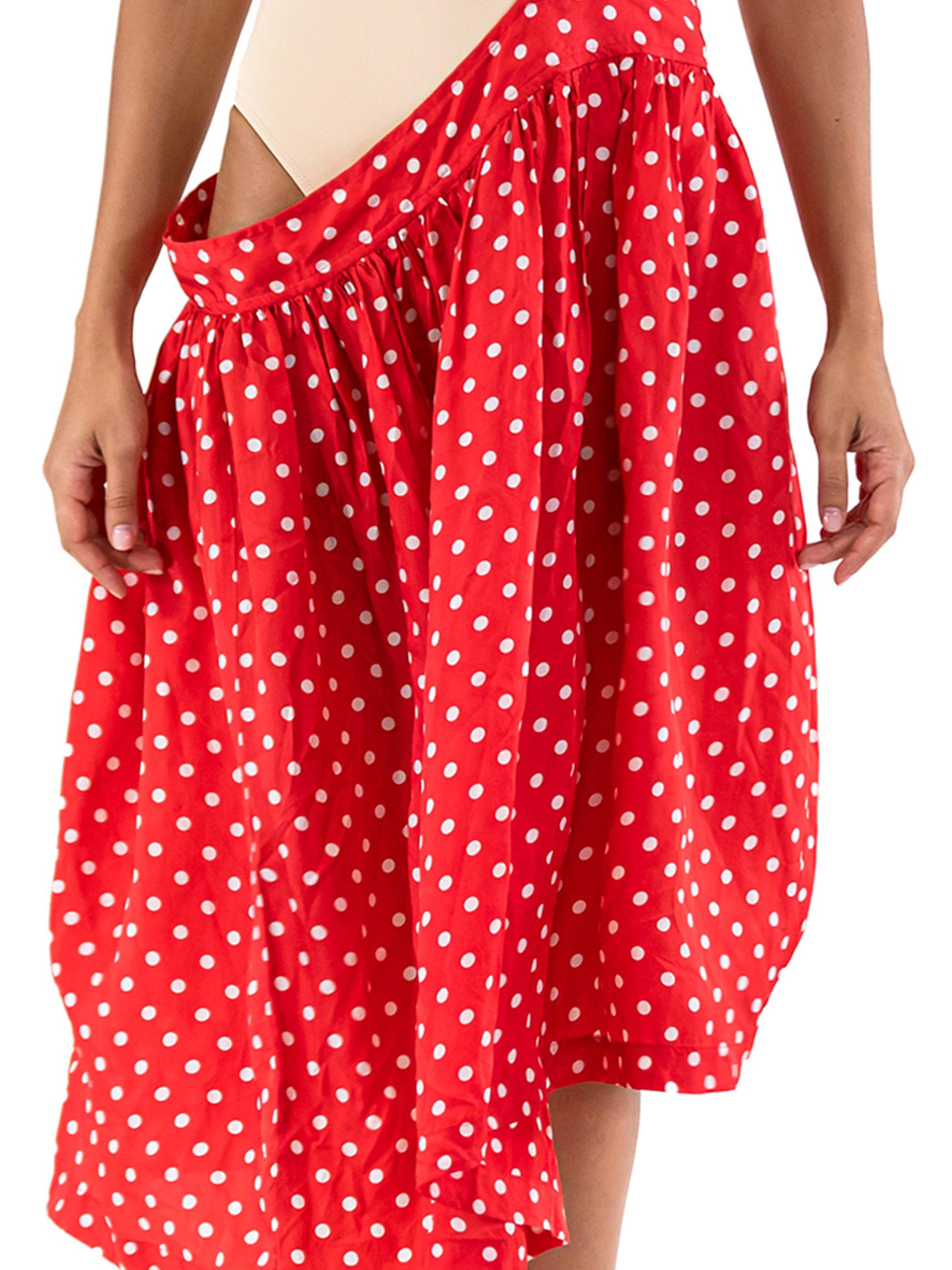 2000S COMME DES GARCONS Red & White Rayon Polka Dot Skirt For Sale 4