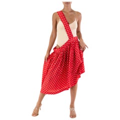 2000S COMME DES GARCONS Jupe à pois en rayonne rouge et blanche