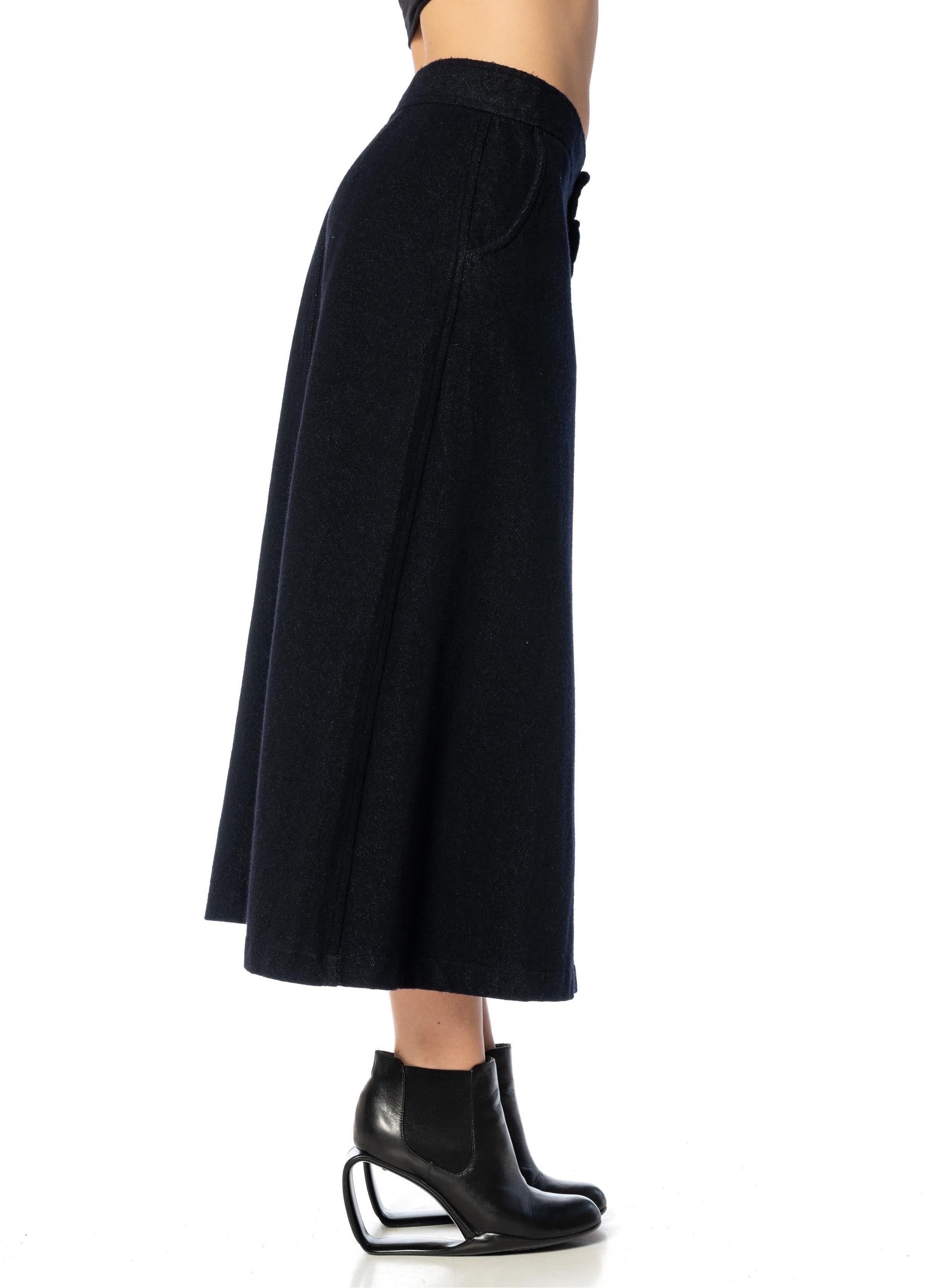 Women's 2000S COMME DES GARCONS Wool & Cotton Denim Indigo Over-Dyed Low Hip Skirt For Sale