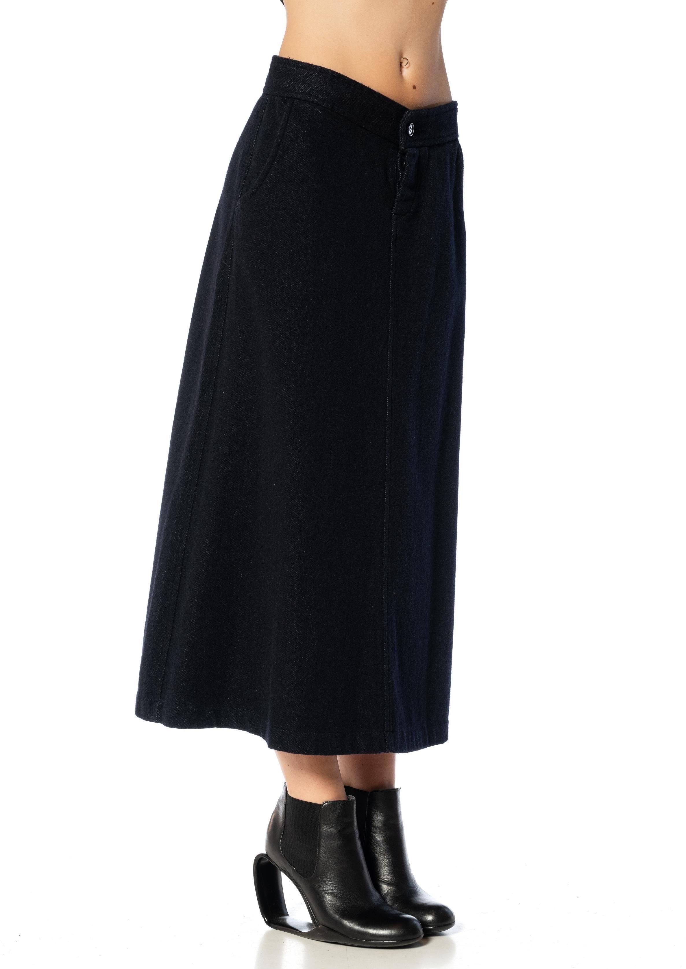 2000S COMME DES GARCONS Wool & Cotton Denim Indigo Over-Dyed Low Hip Skirt For Sale 1