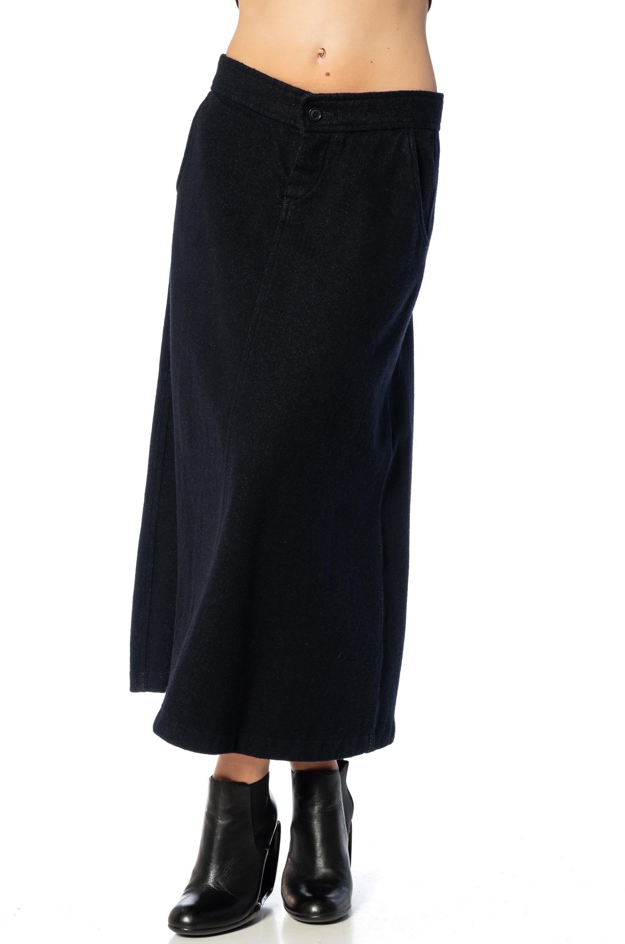 2000S COMME DES GARCONS Wool & Cotton Denim Indigo Over-Dyed Low Hip Skirt For Sale 6