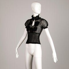 2000s Costume National Blusa, top o camisa de manga corta negra transparente