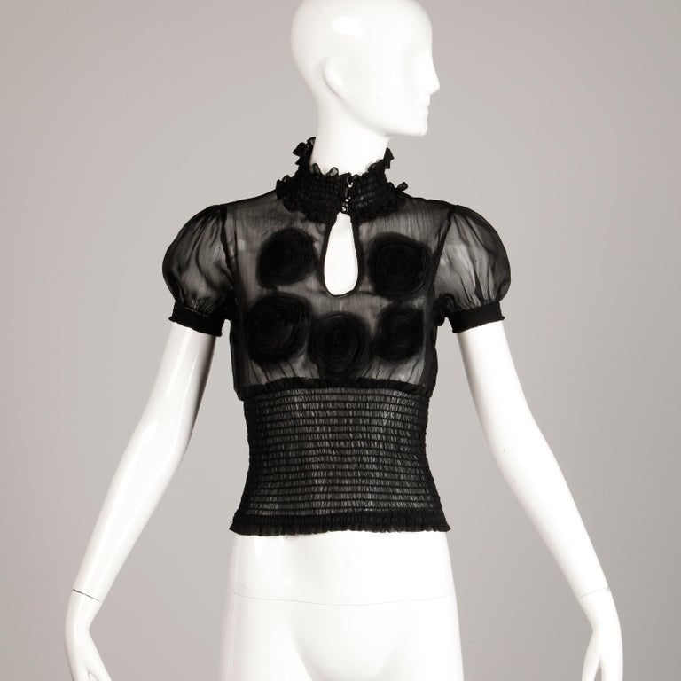 Women's 2000s Costume National Sheer Black Short Sleeve Blouse, Top or Shirt For Sale