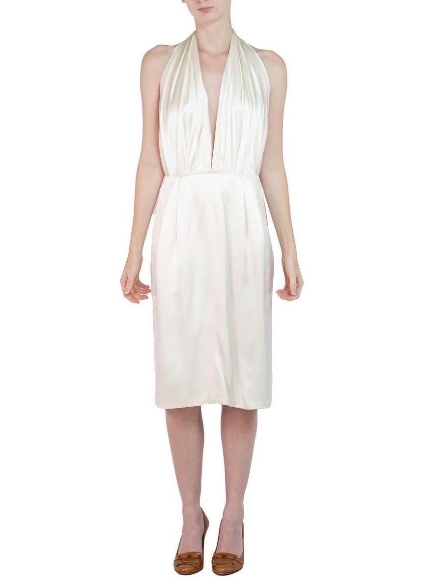 2000S Cream Silk Charmeuse & Chiffon Cocktail Dress In Excellent Condition For Sale In New York, NY