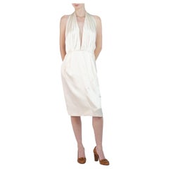2000S Abito da cocktail in charmeuse e chiffon di seta color crema
