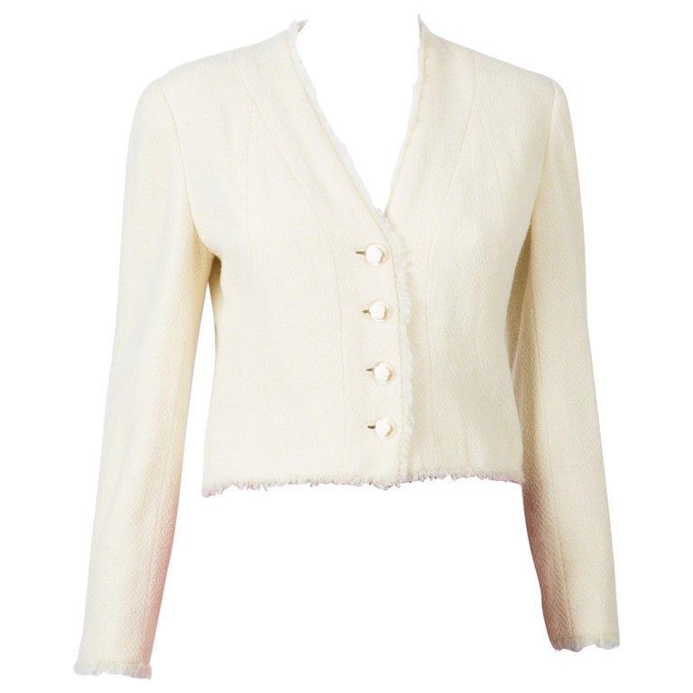 2000s Croisiere Chanel Ivory Lurex Tweed Boucle Jacket For Sale