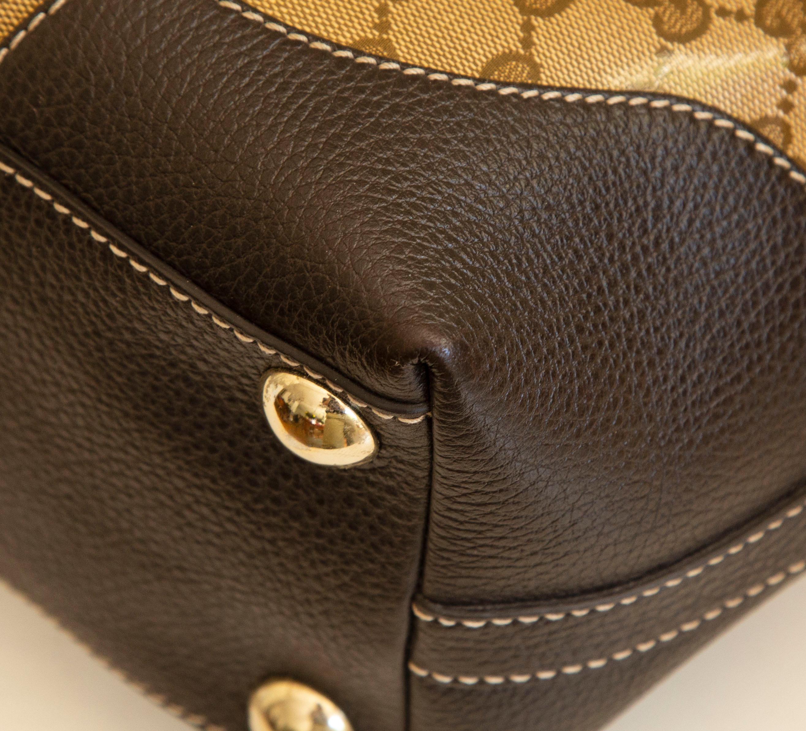 2000s Crystal GG Web  PVC and Brown Leather Tote For Sale 6