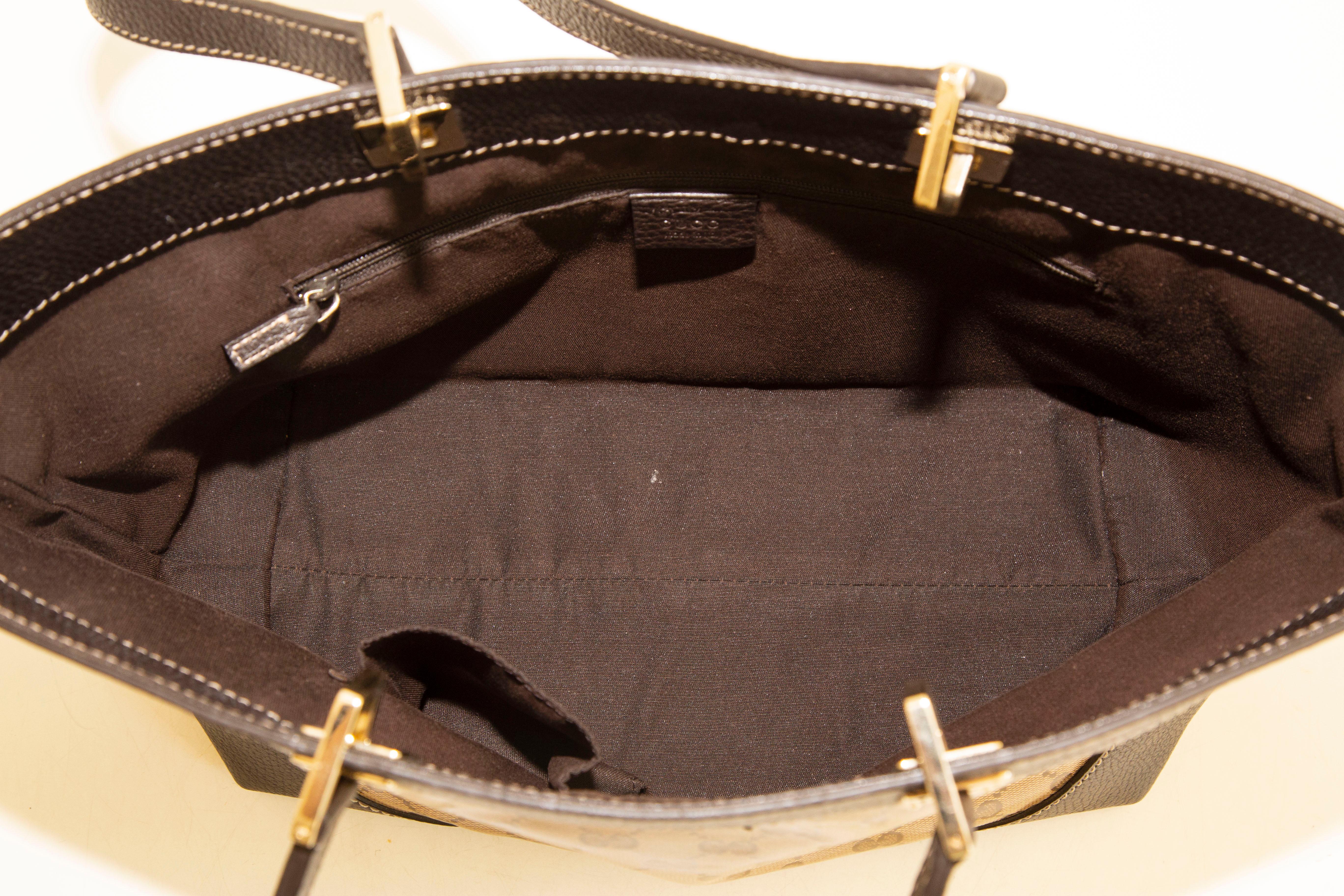 2000s Crystal GG Web  PVC and Brown Leather Tote For Sale 8