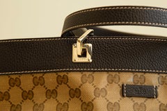 2000s Crystal GG Web  PVC and Brown Leather Tote
