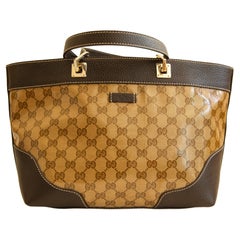 2000s Crystal GG Web  PVC and Brown Leather Tote