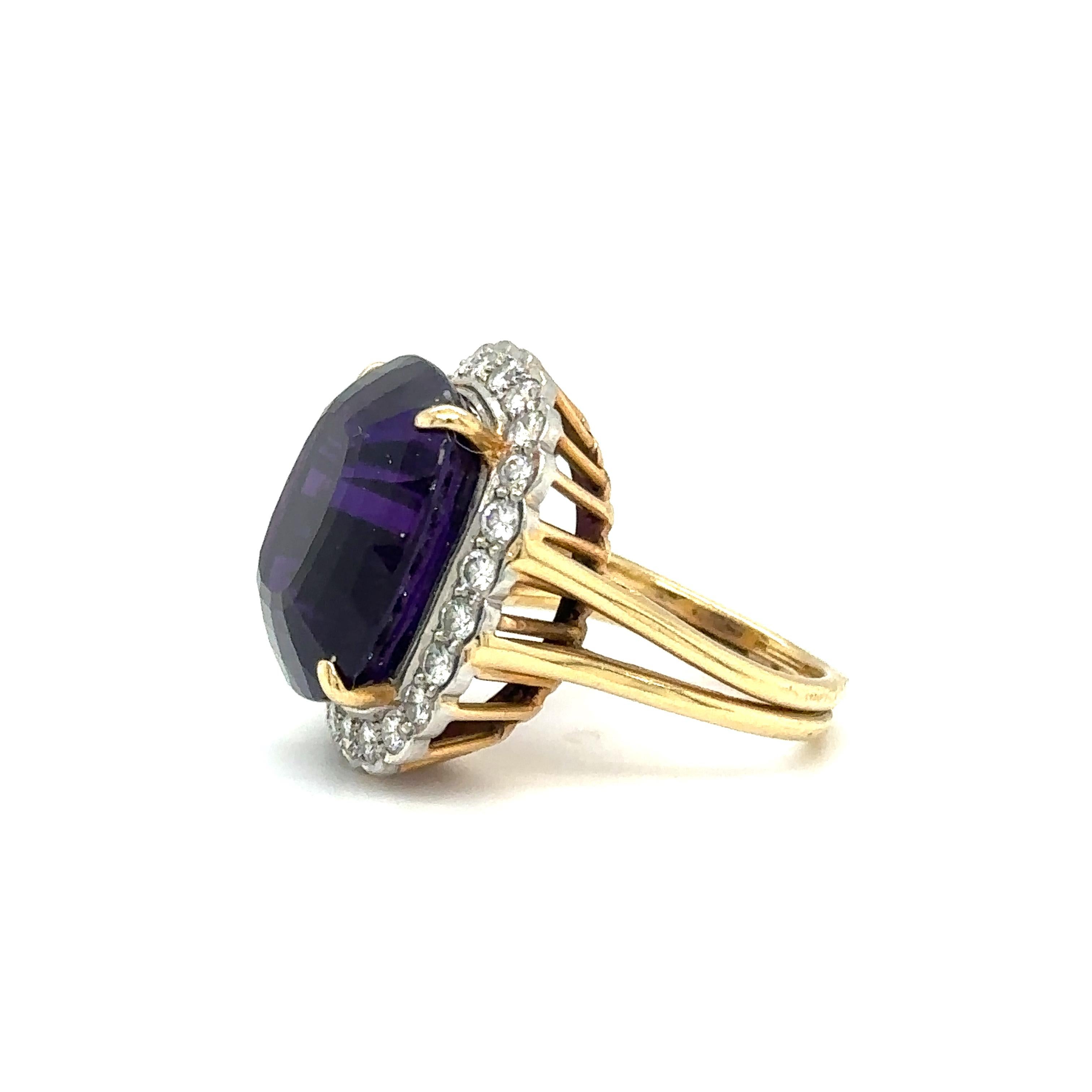 Modern 2000s Custom Cut Amethyst and Diamond Ring in 14 Karat Two Tone Gold For Sale