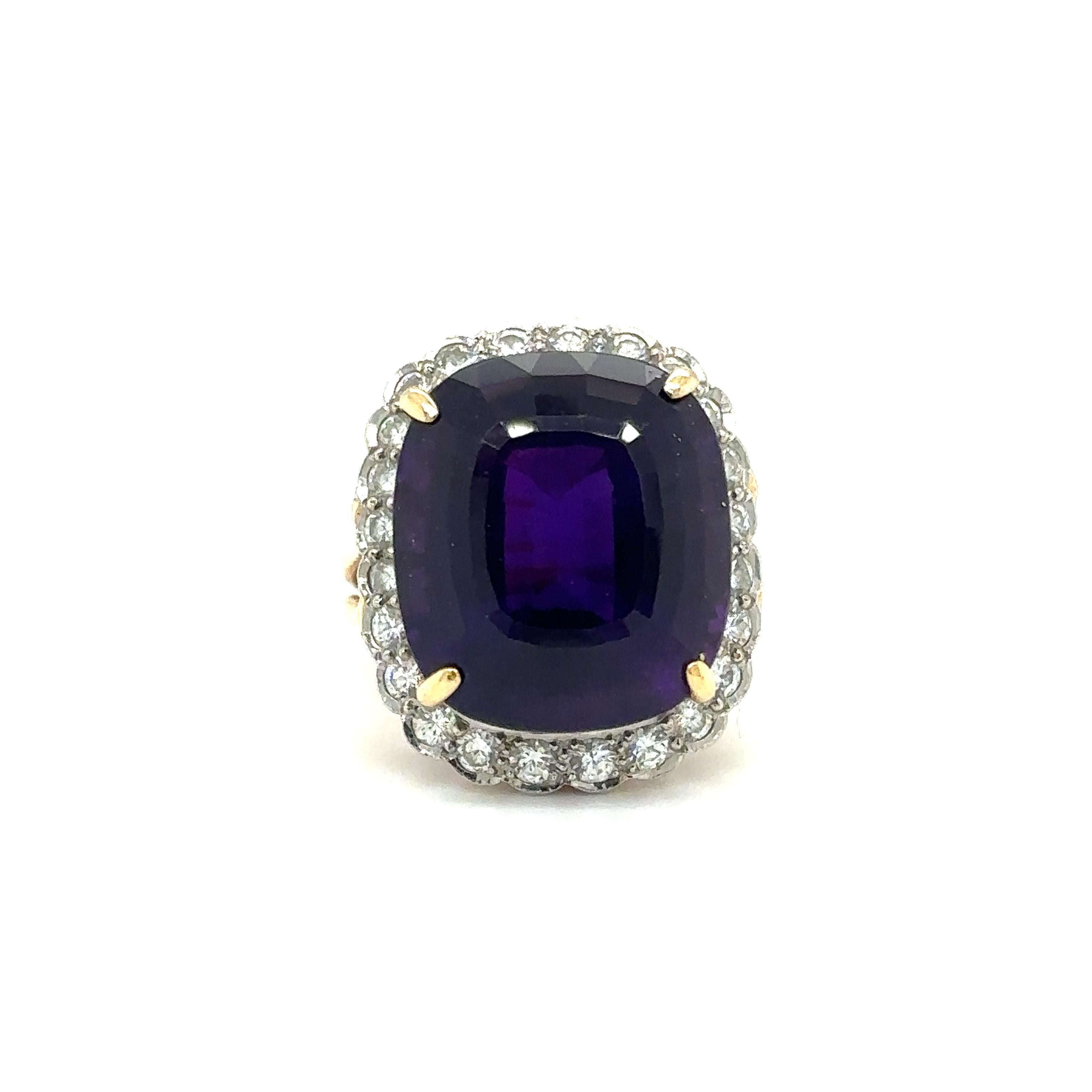 Oval Cut 2000s Custom Cut Amethyst and Diamond Ring in 14 Karat Two Tone Gold For Sale