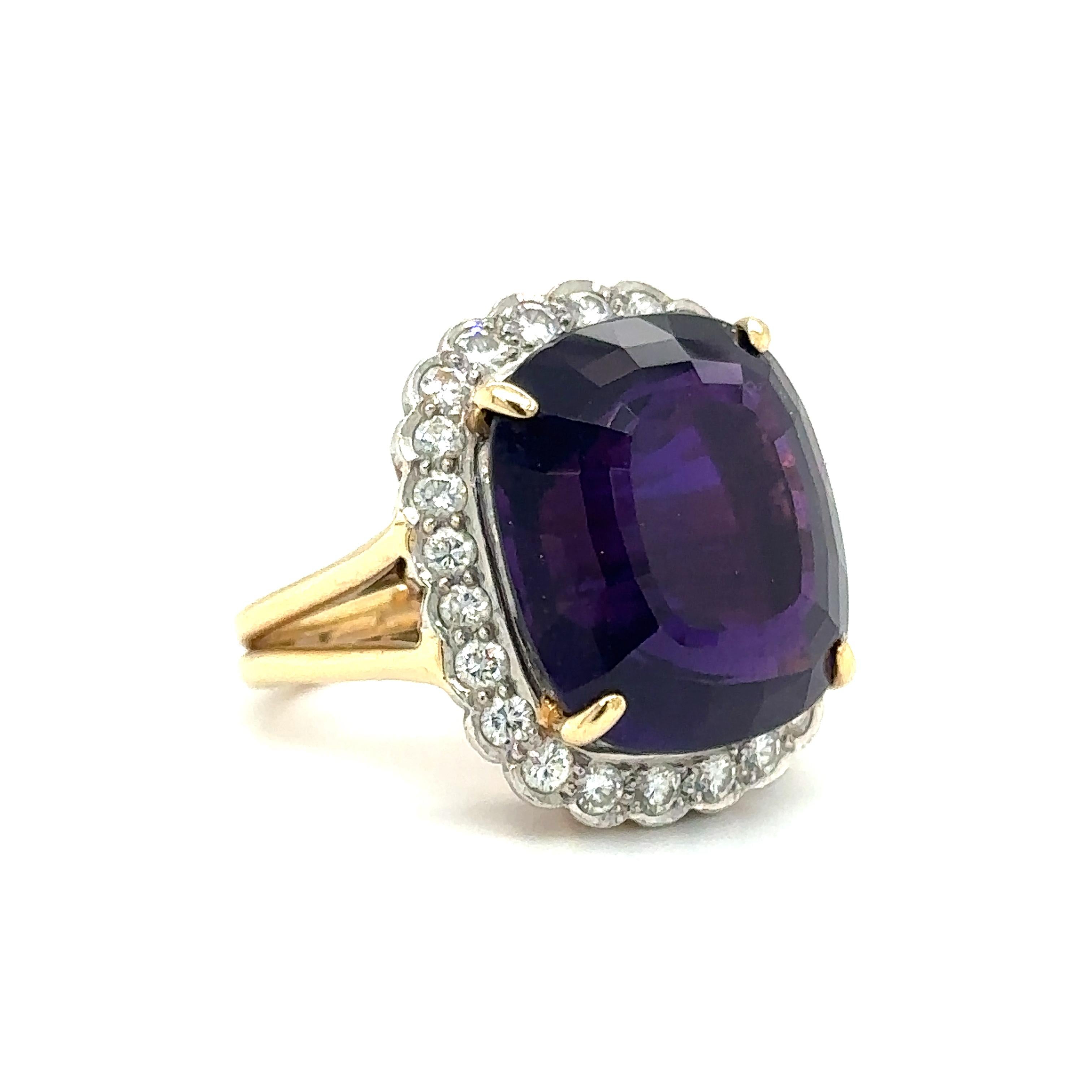 2000s Custom Cut Amethyst and Diamond Ring in 14 Karat Two Tone Gold In Excellent Condition For Sale In Atlanta, GA