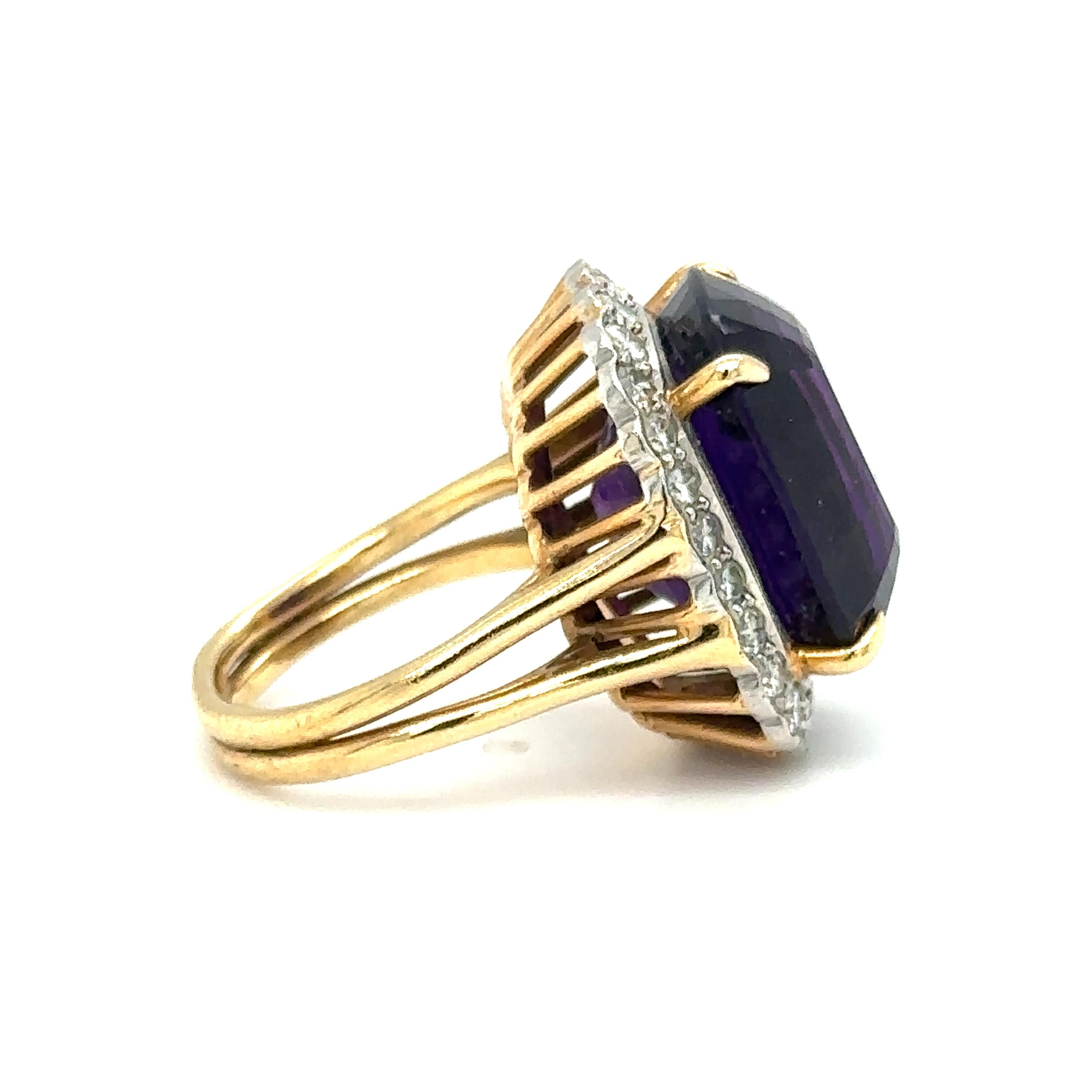 Women's or Men's 2000s Custom Cut Amethyst and Diamond Ring in 14 Karat Two Tone Gold For Sale