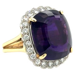 2000s Custom Cut Amethyst and Diamond Ring in 14 Karat Two Tone Gold