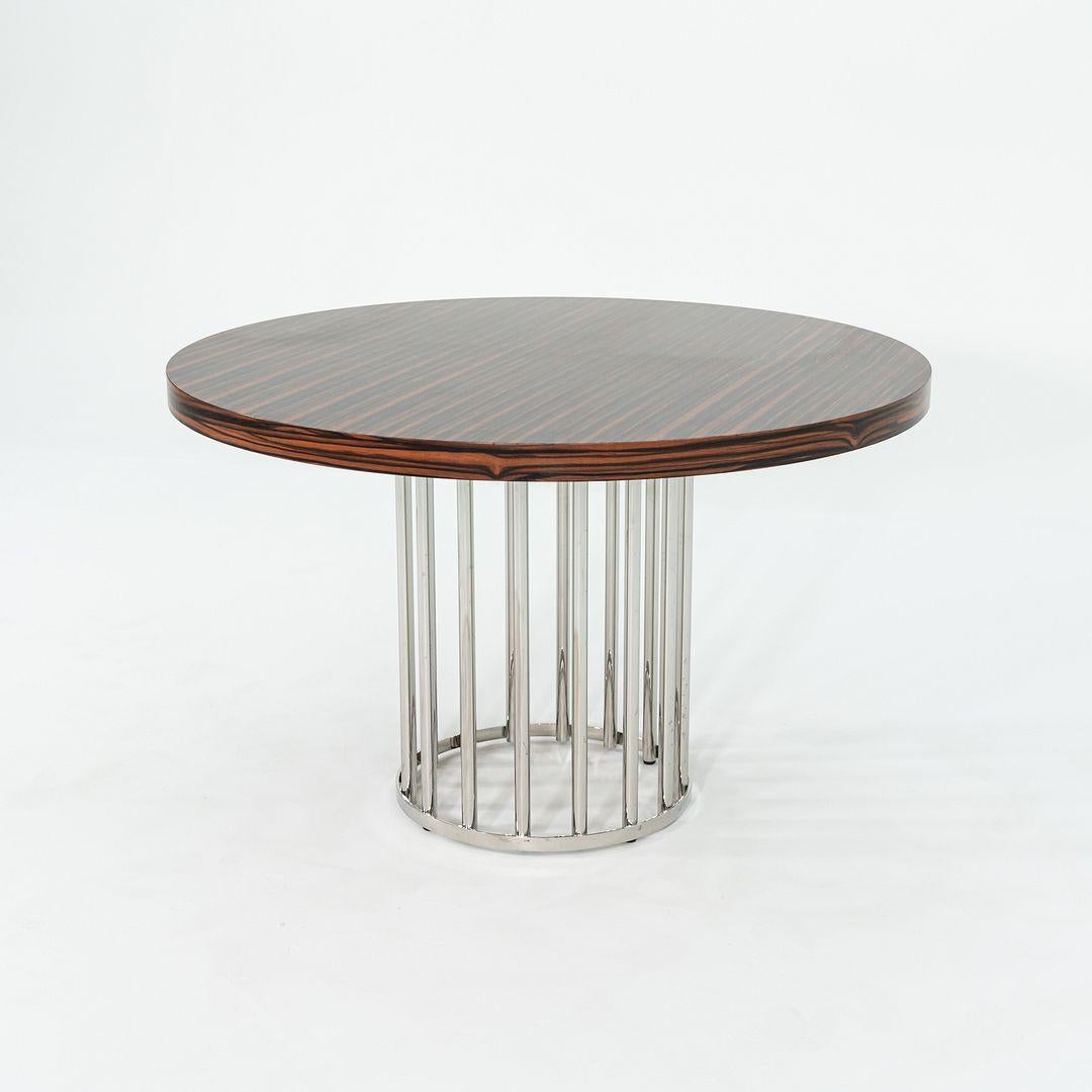 2000s Custom Round Dining Table with Macassar Wood Top and Steel Base, 48 inches For Sale 4