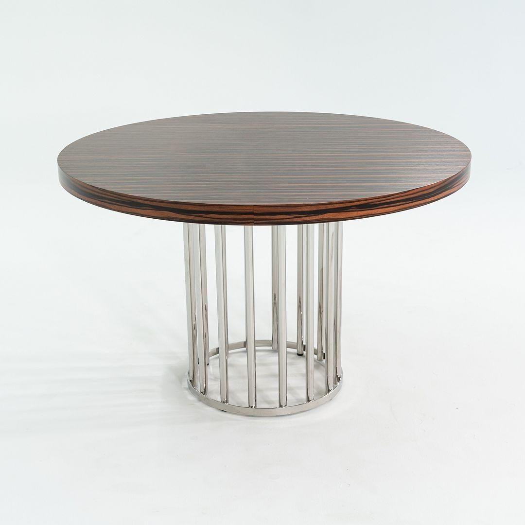 2000s Custom Round Dining Table with Macassar Wood Top and Steel Base, 48 inches For Sale 5