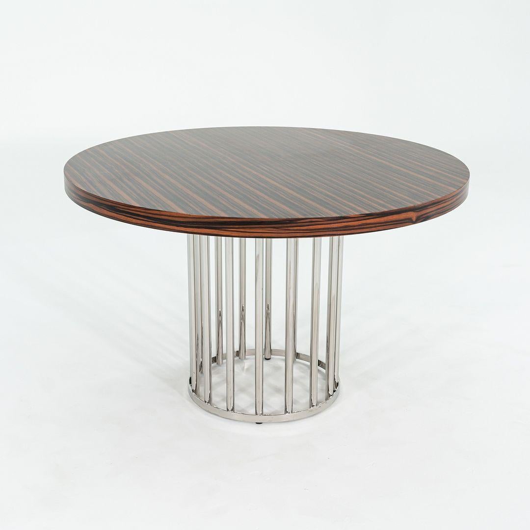 Italian 2000s Custom Round Dining Table with Macassar Wood Top and Steel Base, 48 inches For Sale