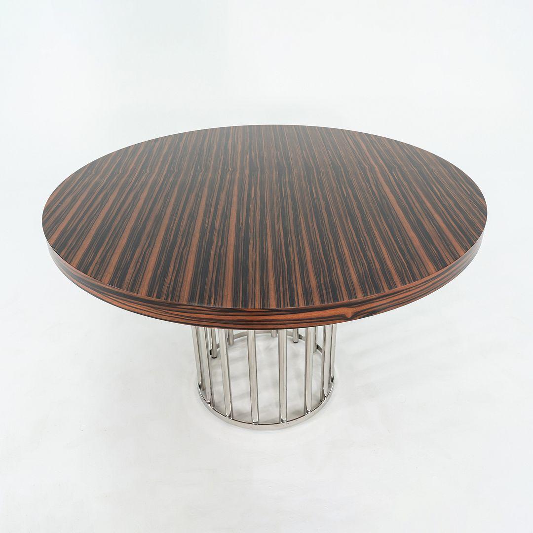 2000s Custom Round Dining Table with Macassar Wood Top and Steel Base, 48 inches In Excellent Condition For Sale In Philadelphia, PA