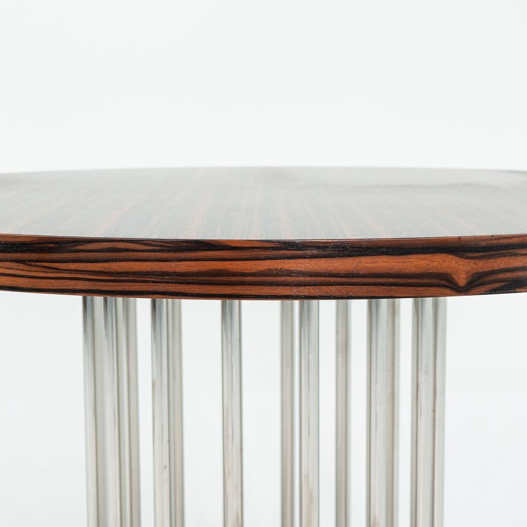 Stainless Steel 2000s Custom Round Dining Table with Macassar Wood Top and Steel Base, 48 inches For Sale