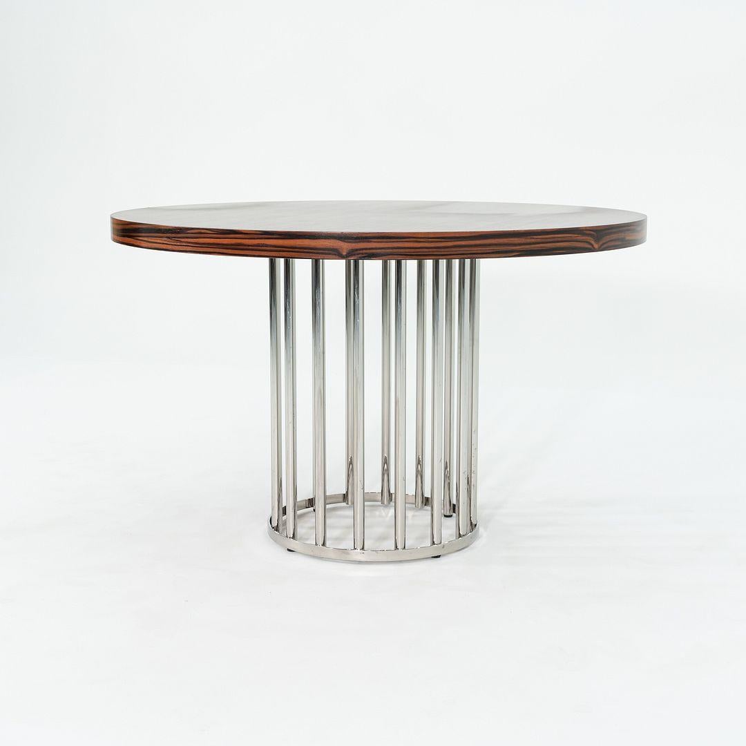 2000s Custom Round Dining Table with Macassar Wood Top and Steel Base, 48 inches For Sale 2
