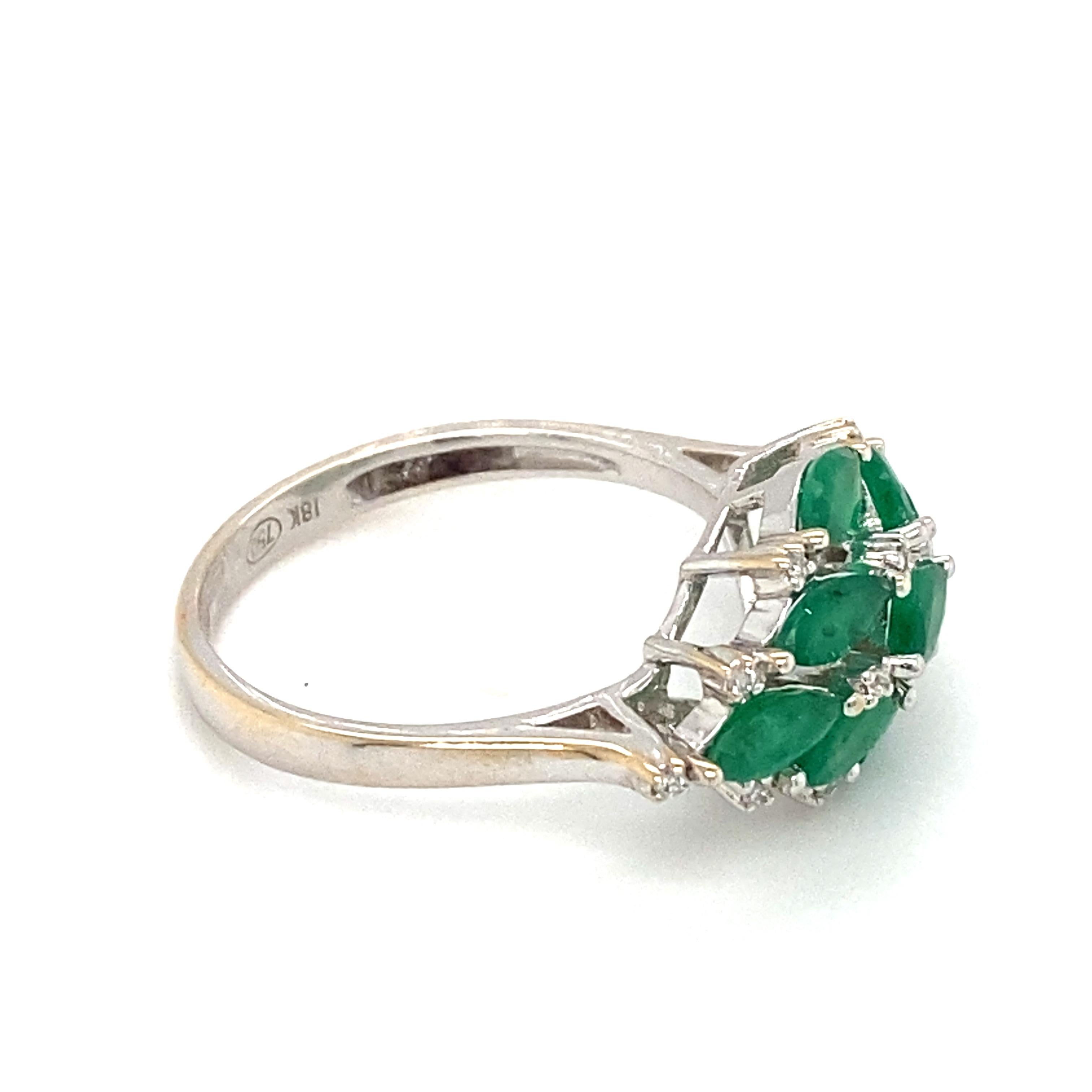 Modern 2000s Damas Jewelry Marquise Emerald and Diamond Ring in 18 Karat White Gold For Sale