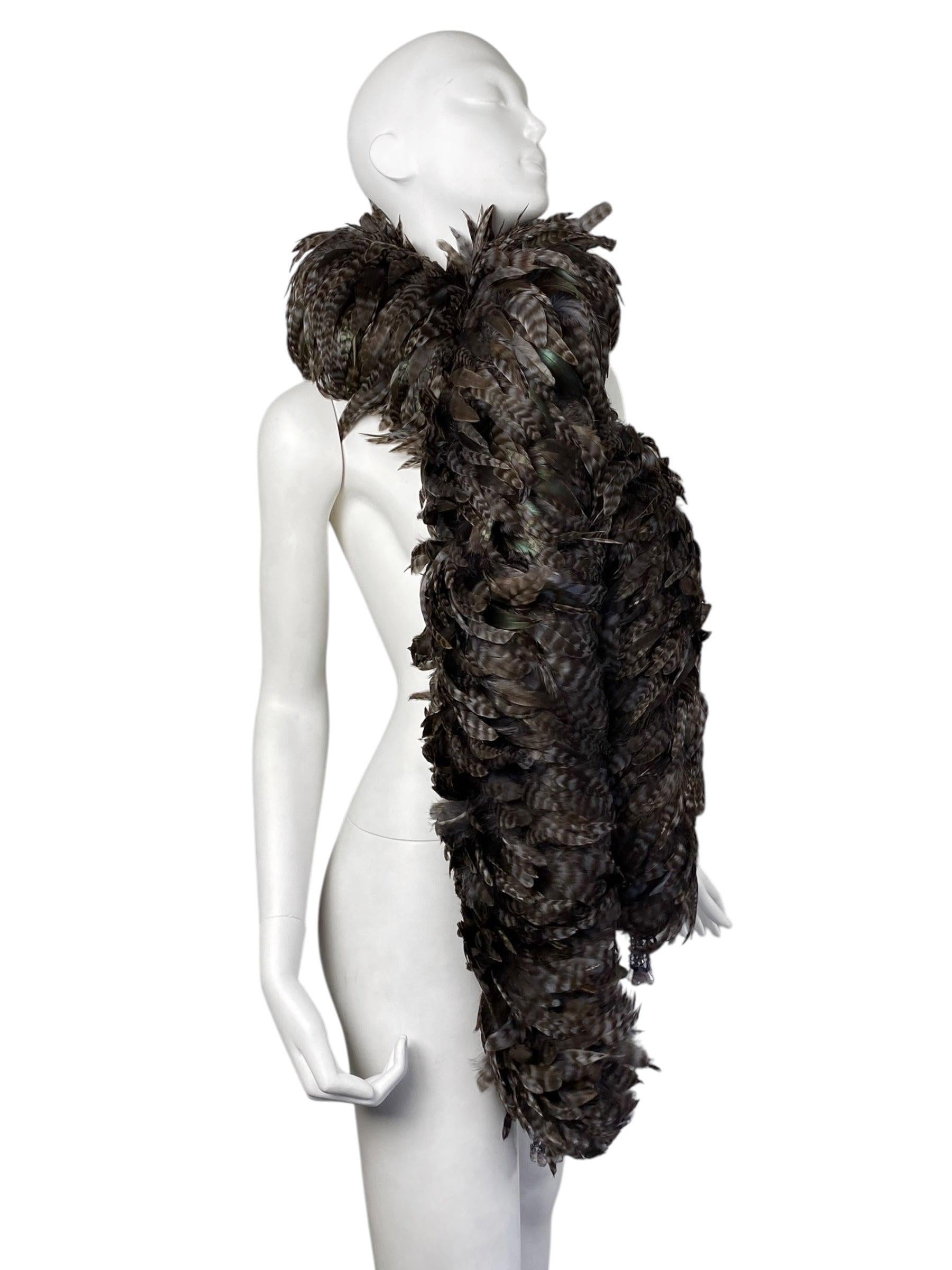 Black 2000s DARK BROWN PHEASANT FEATHERS MAXI SCARF For Sale