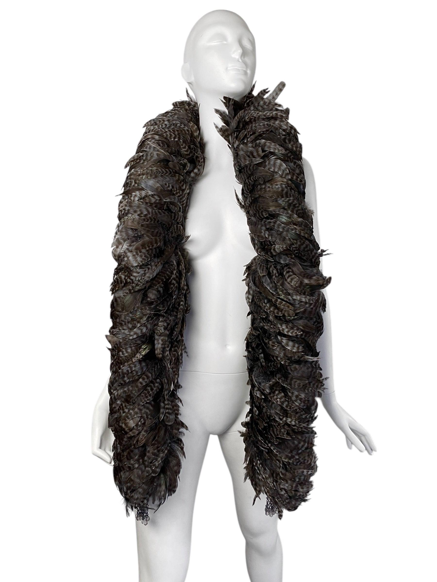 Women's or Men's 2000s DARK BROWN PHEASANT FEATHERS MAXI SCARF For Sale