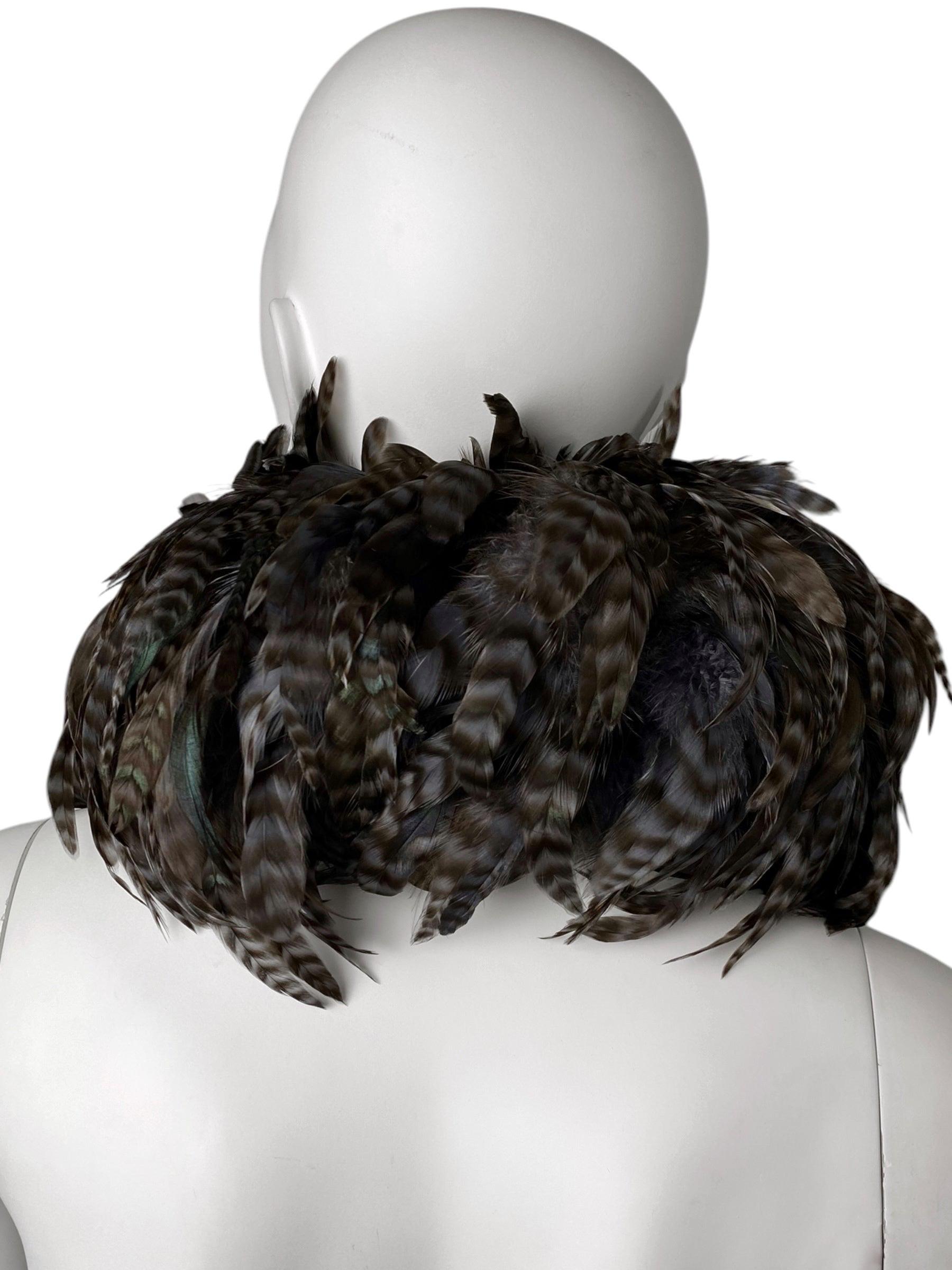 2000s DARK BROWN PHEASANT FEATHERS MAXI SCARF For Sale 1