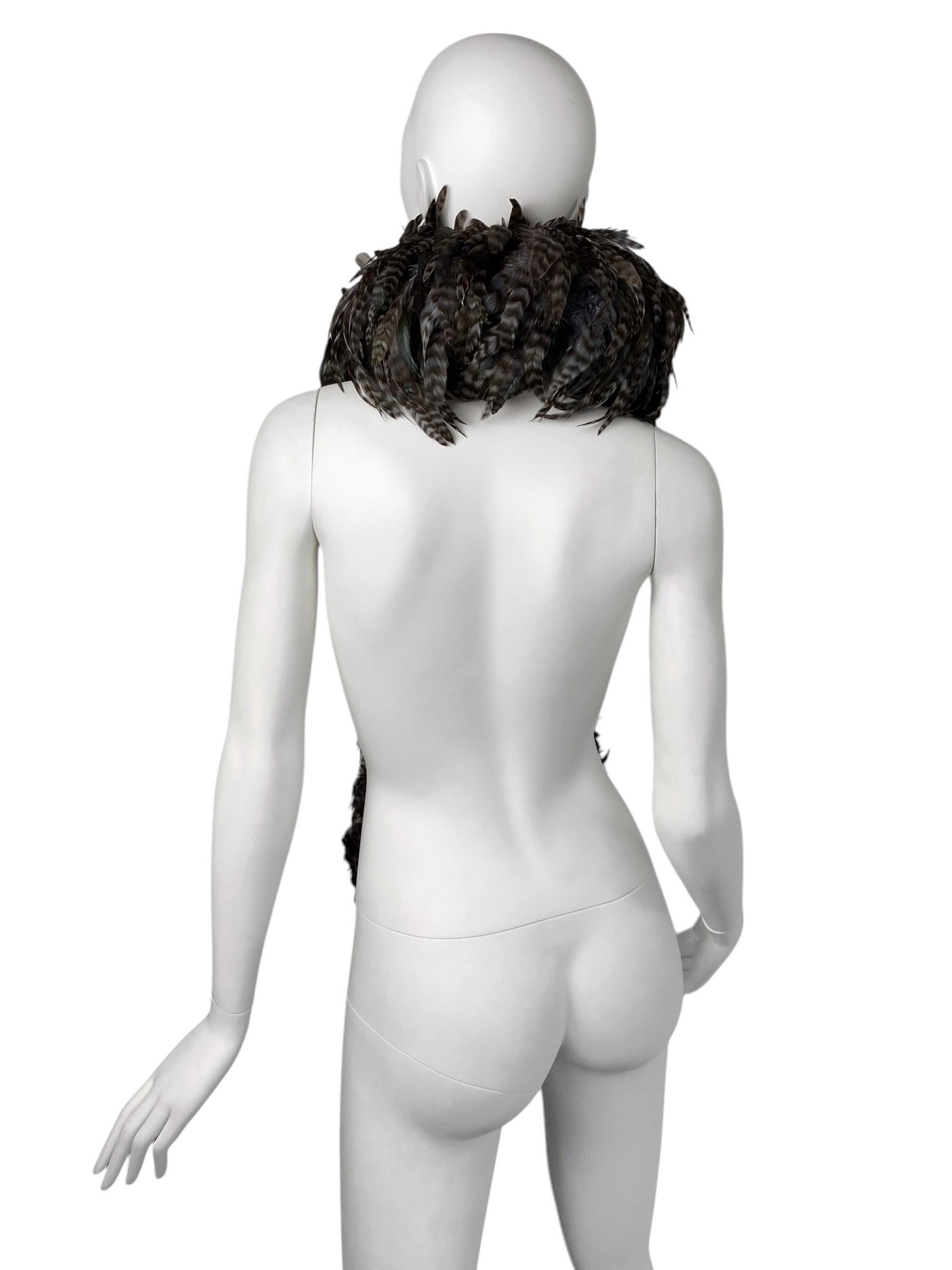 2000s DARK BROWN PHEASANT FEATHERS MAXI SCARF For Sale 2