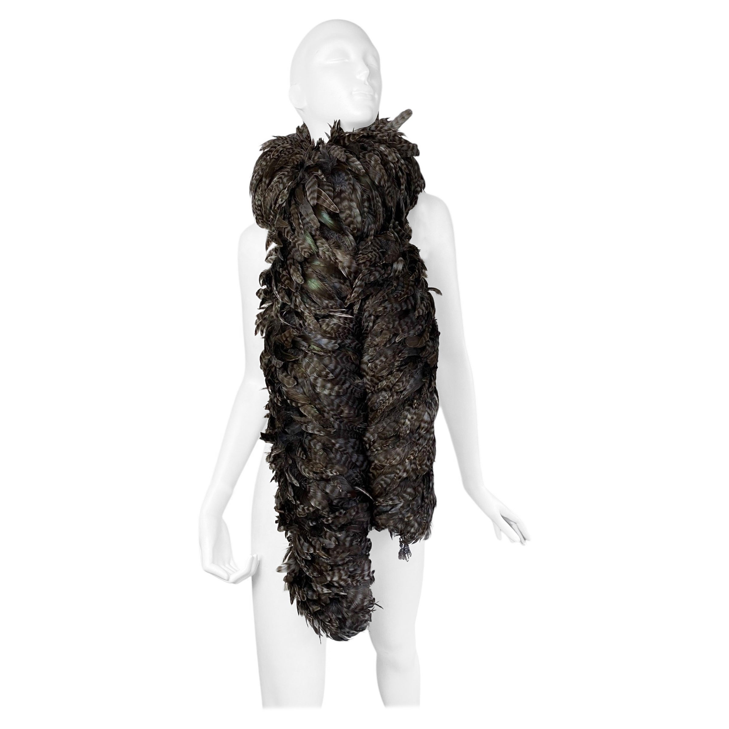 2000s DARK BROWN PHEASANT FEATHERS MAXI SCARF