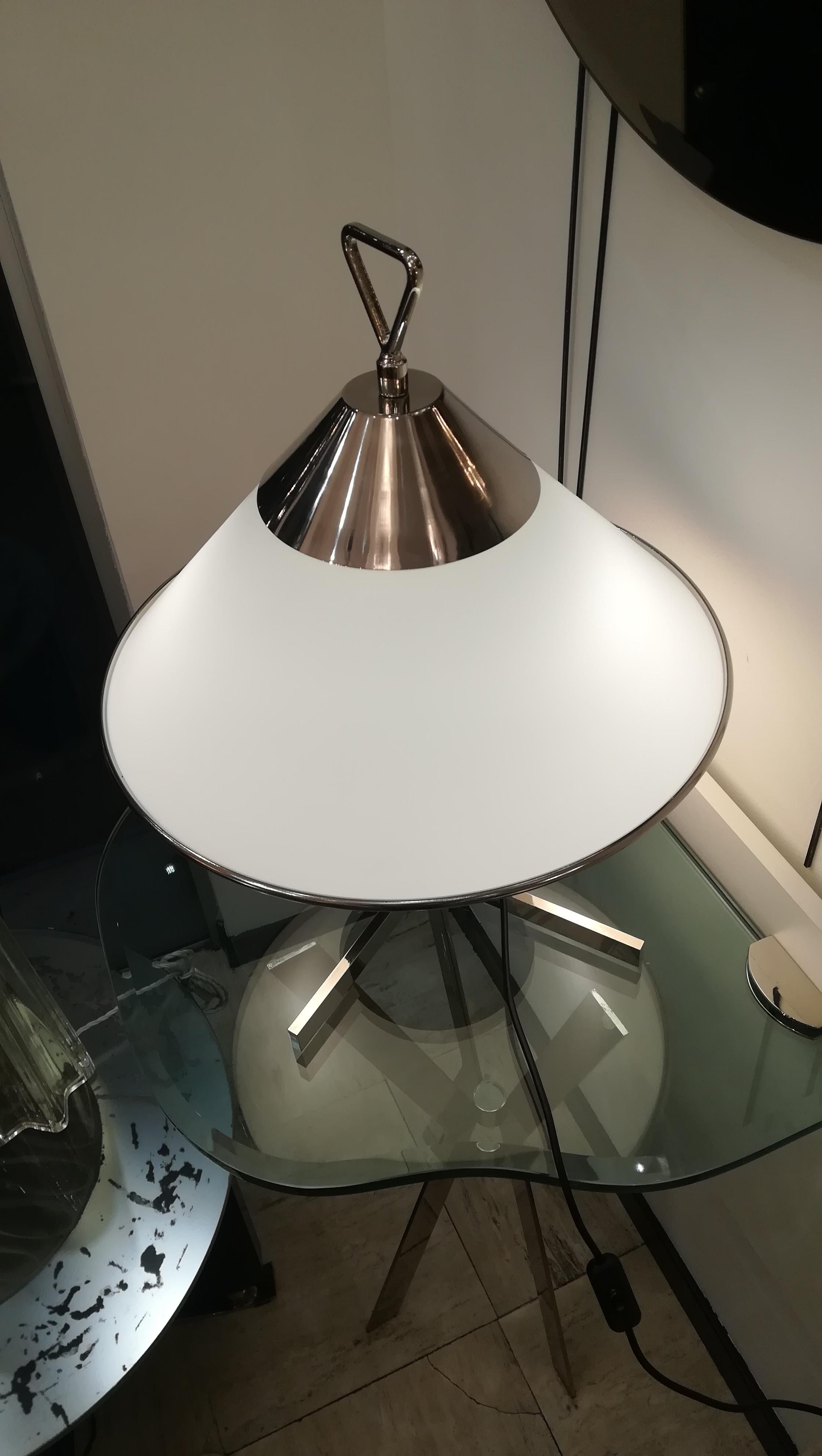 Contemporary 2000s Design Opaline and Chromium Table Lamp For Sale