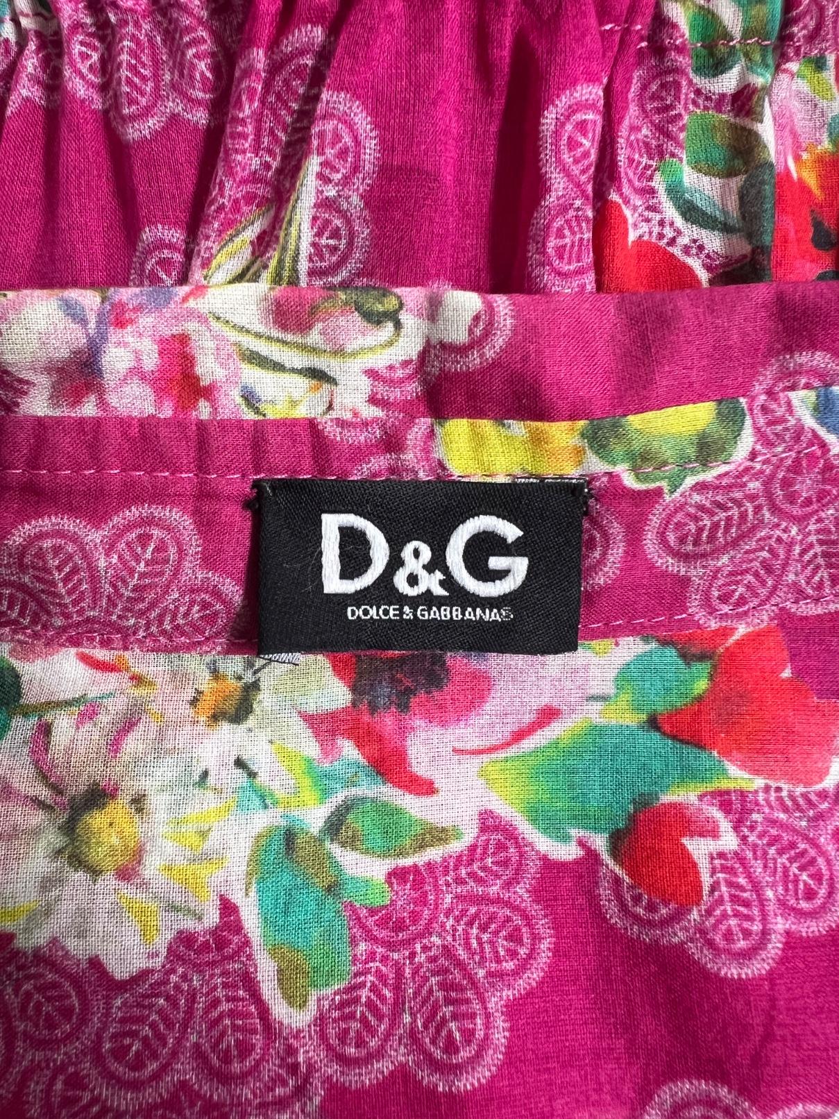Donna Abito a camicia in cotone rosa floreale D.G. anni 2000 in vendita