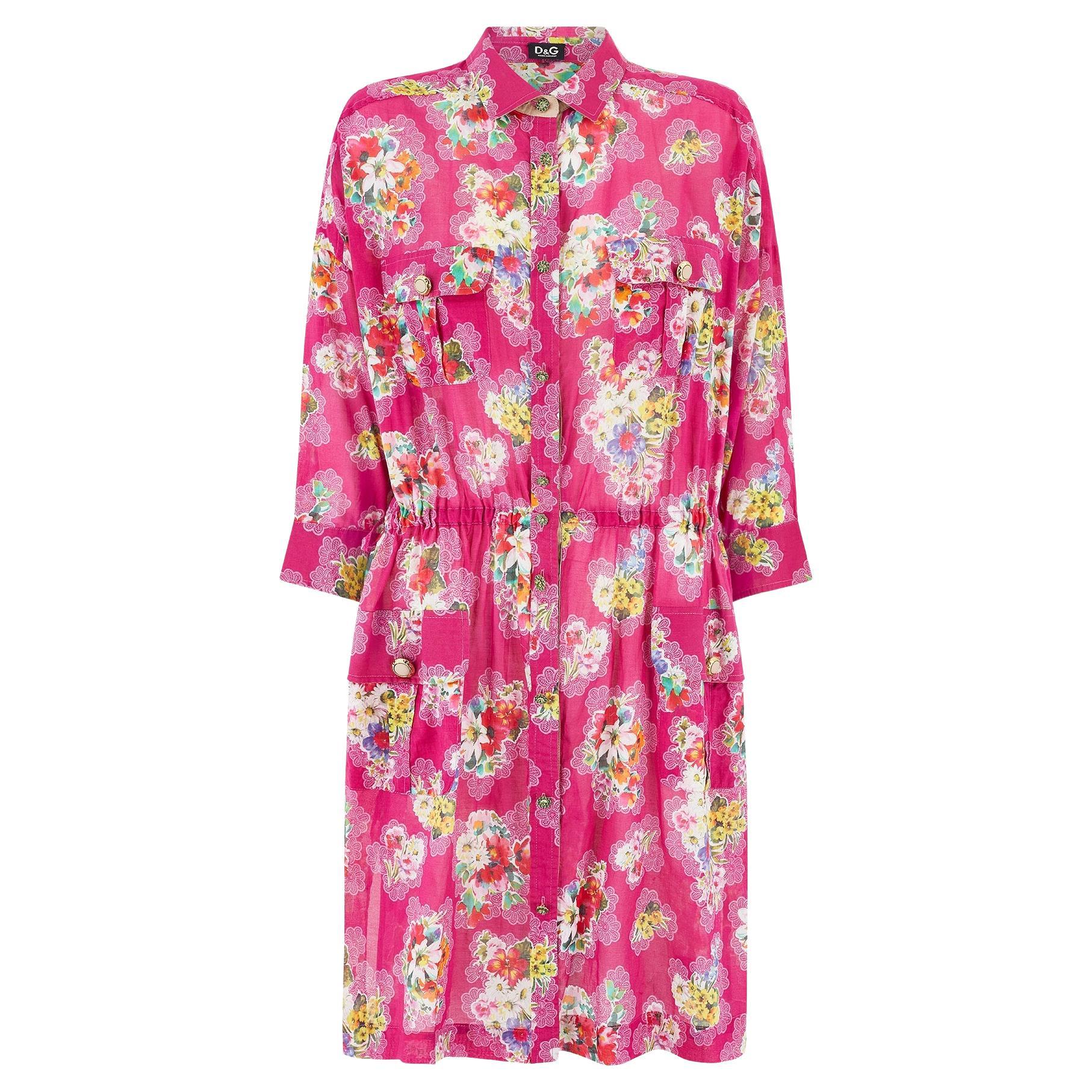 Abito a camicia in cotone rosa floreale D.G. anni 2000 in vendita