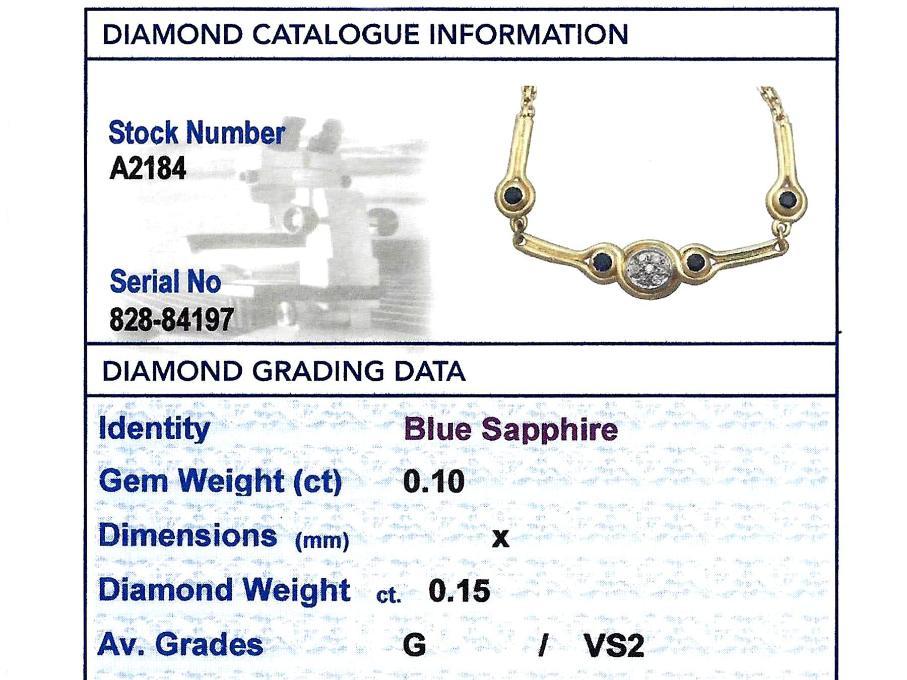 Round Cut 2000s Diamond and Sapphire Yellow Gold Necklace For Sale