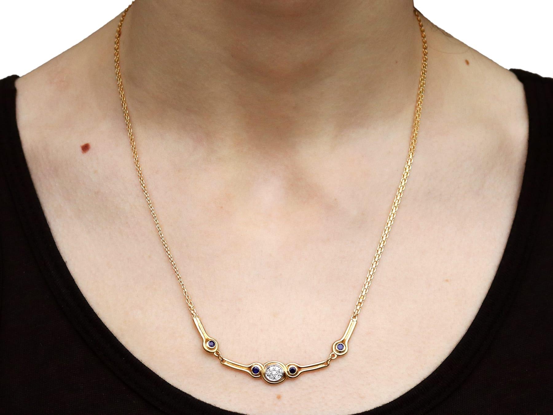 2000s Diamond and Sapphire Yellow Gold Necklace In Excellent Condition For Sale In Jesmond, Newcastle Upon Tyne