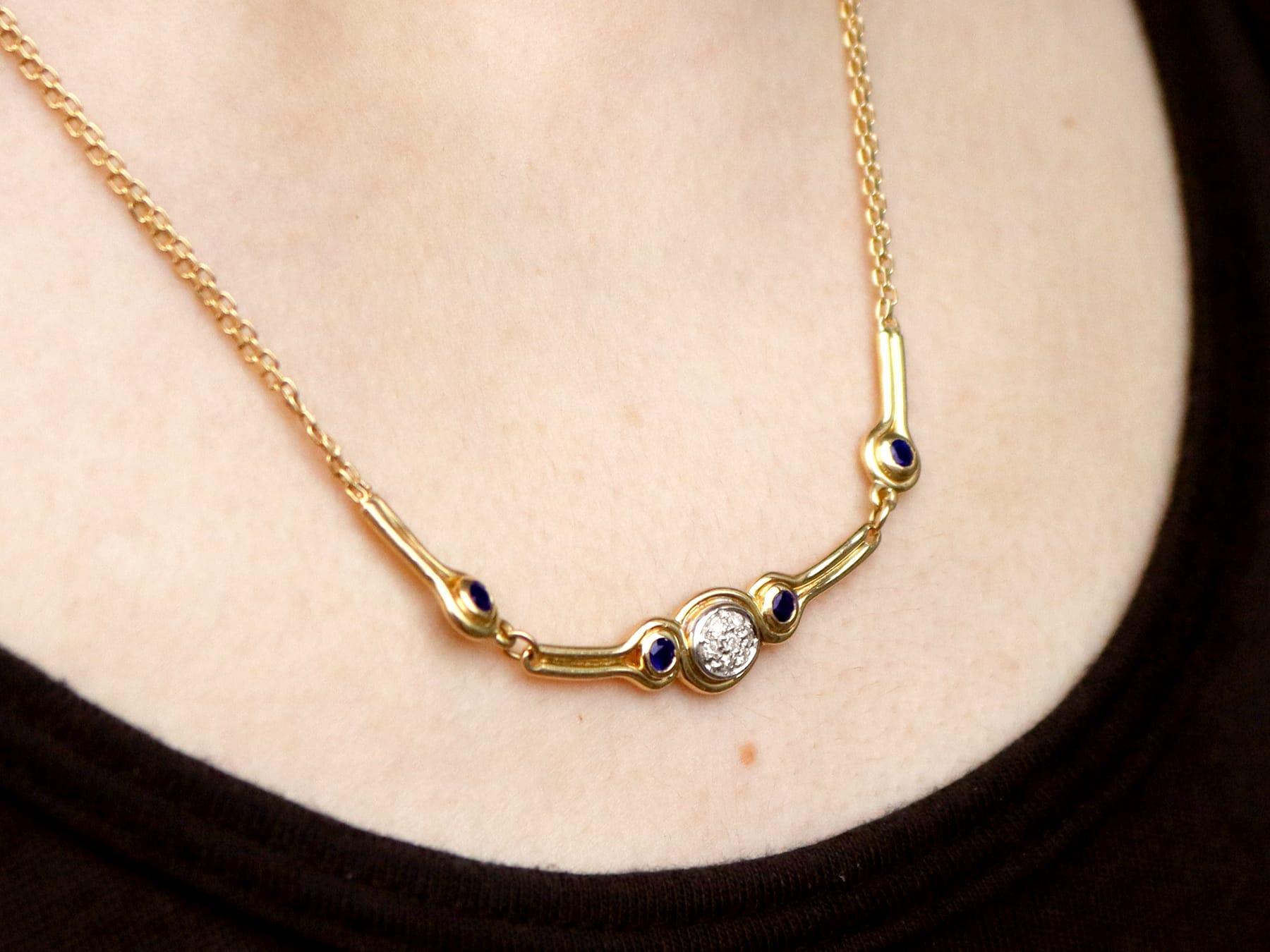 Women's 2000s Diamond and Sapphire Yellow Gold Necklace For Sale