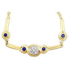 2000er Diamant und Saphir Gelbgold Halskette