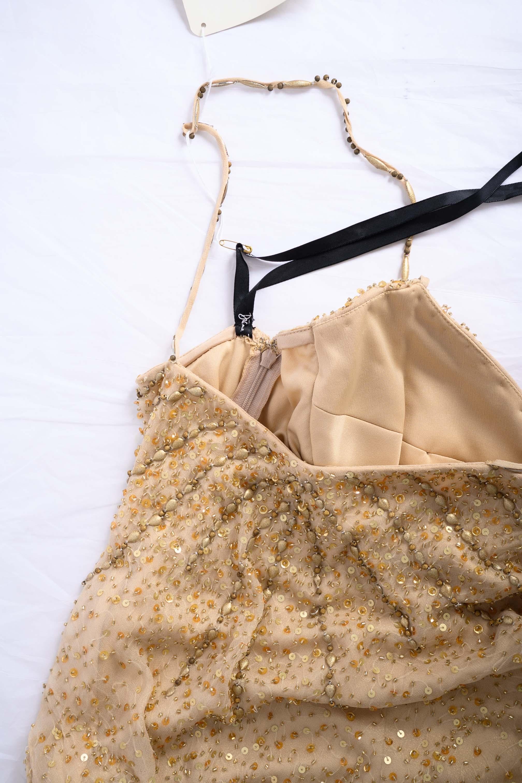 Women's 2000s Diane Freis Gold Sequinned Evening Dress For Sale