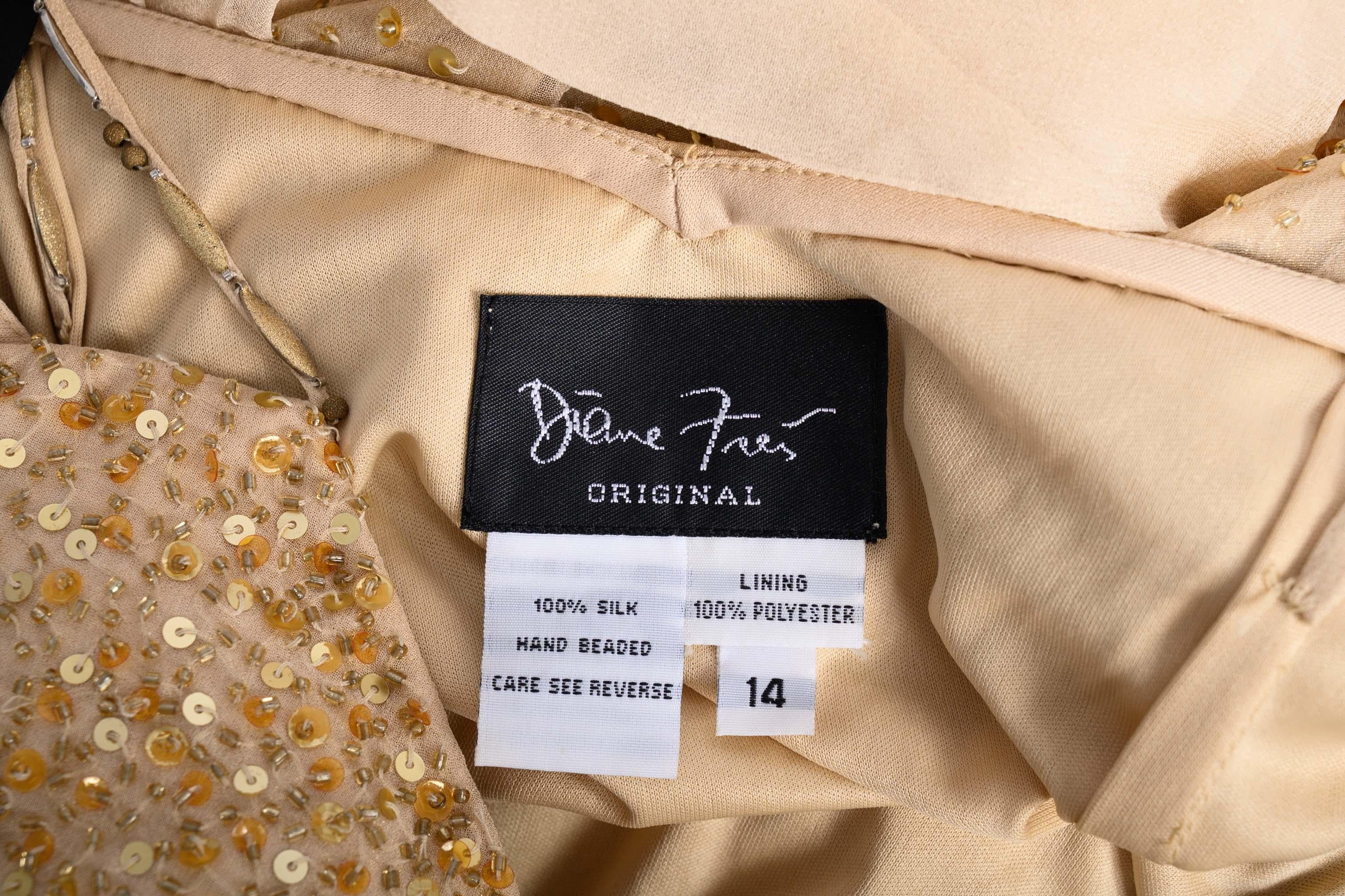2000s Diane Freis Gold Sequinned Evening Dress For Sale 2