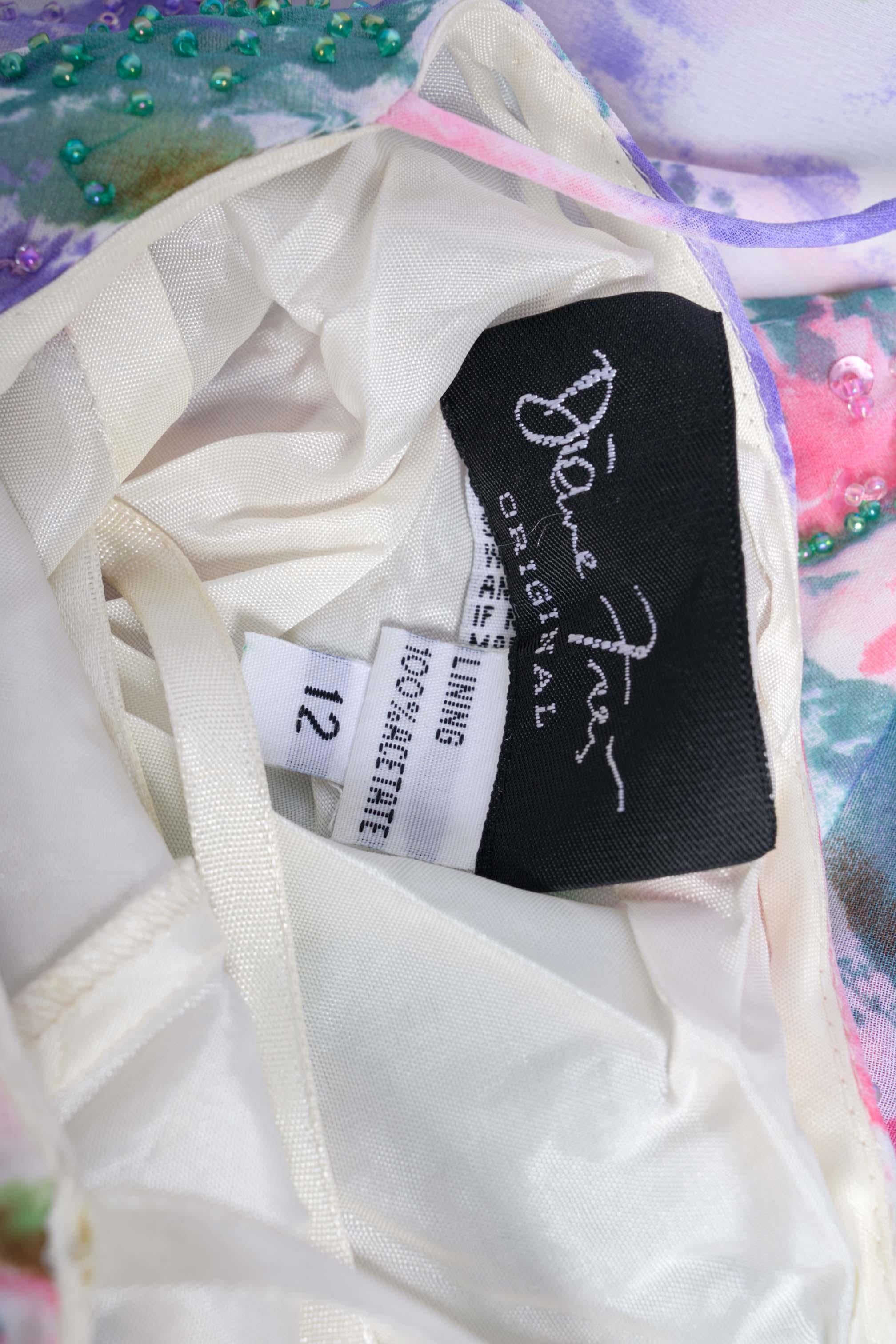 2000s Diane Freis Hand Beaded Floral Print Asymmetric Dress Pour femmes en vente