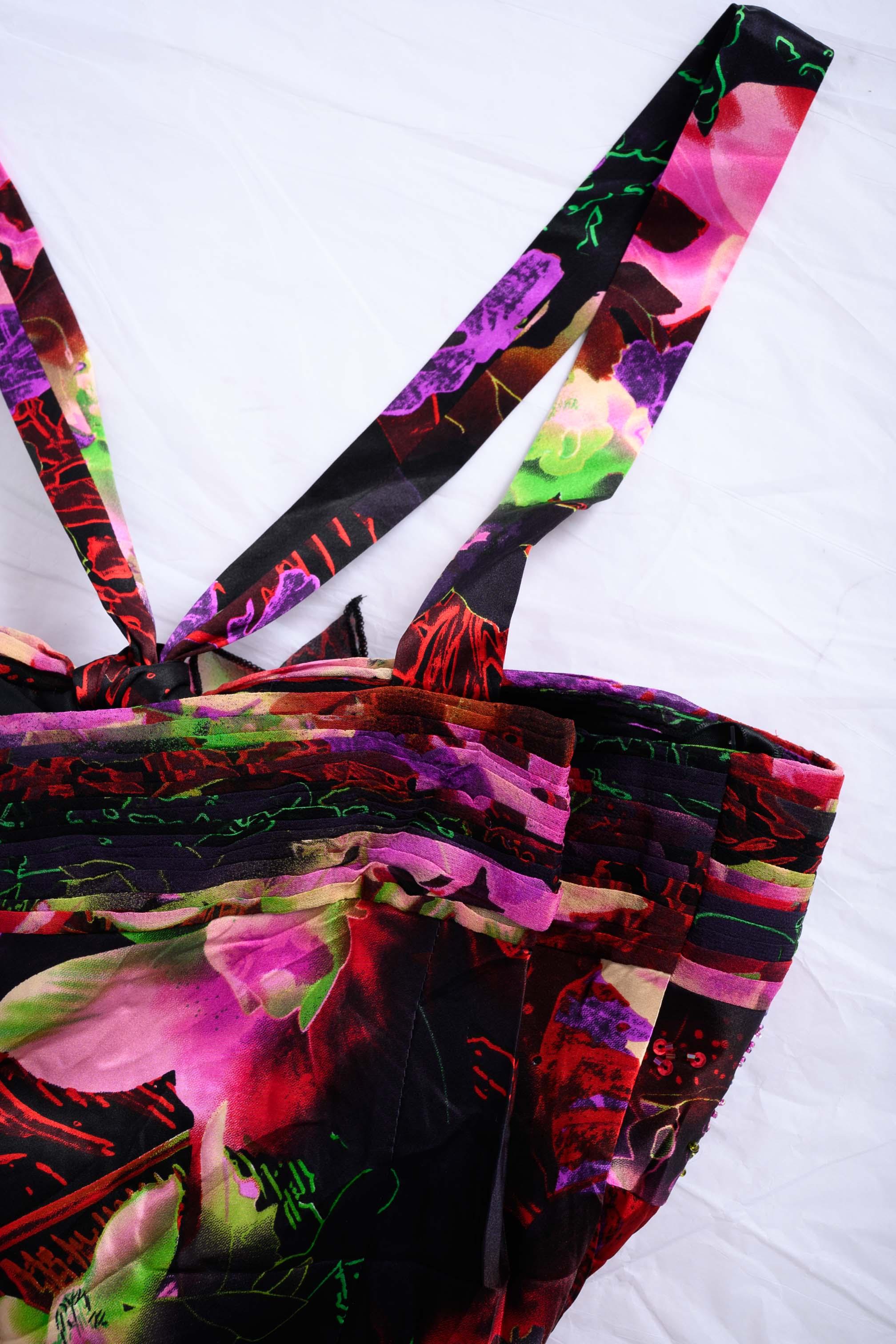 2000s Diane Freis Multicolour Floral Print Evening Dress For Sale 1