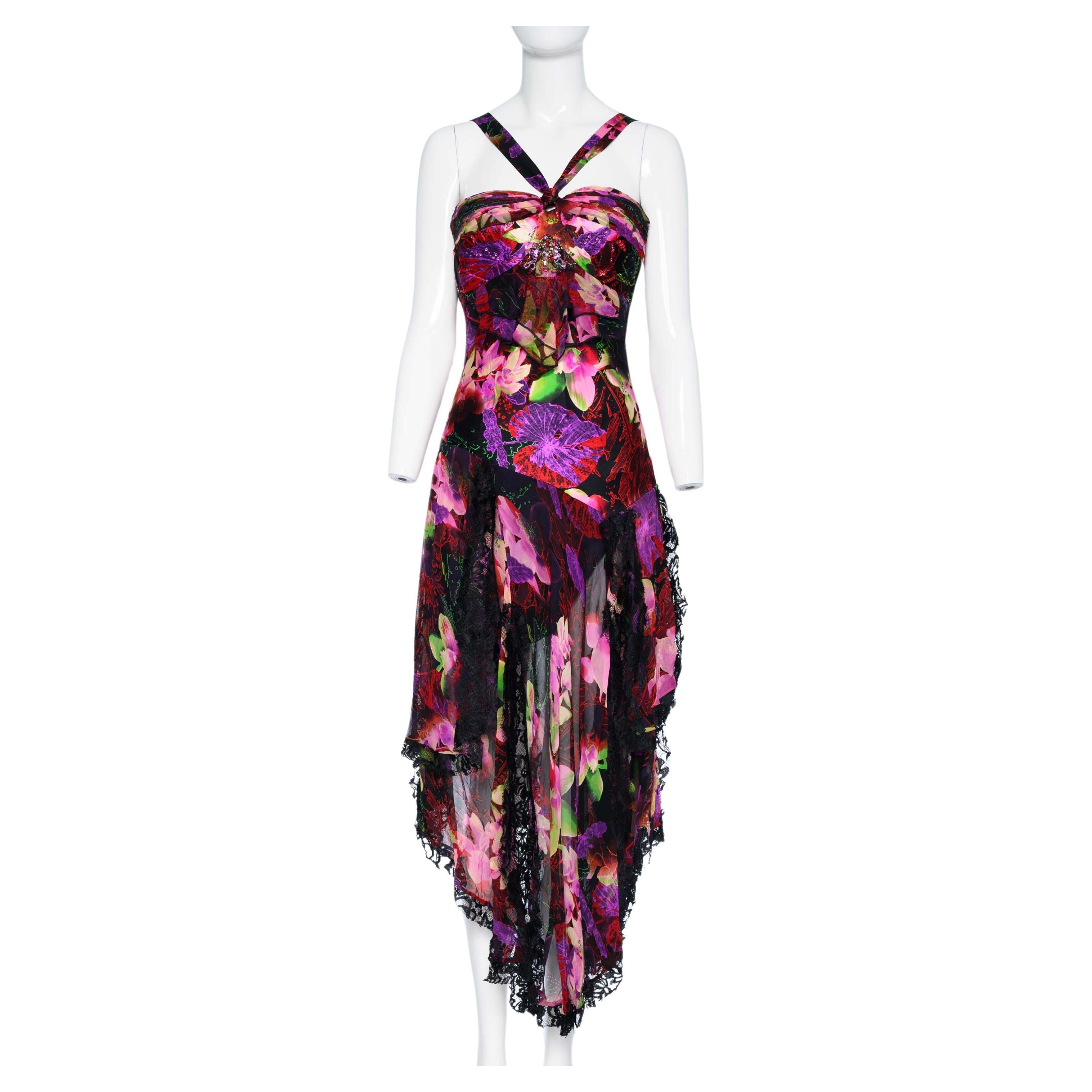 2000s Diane Freis Multicolour Floral Print Evening Dress For Sale