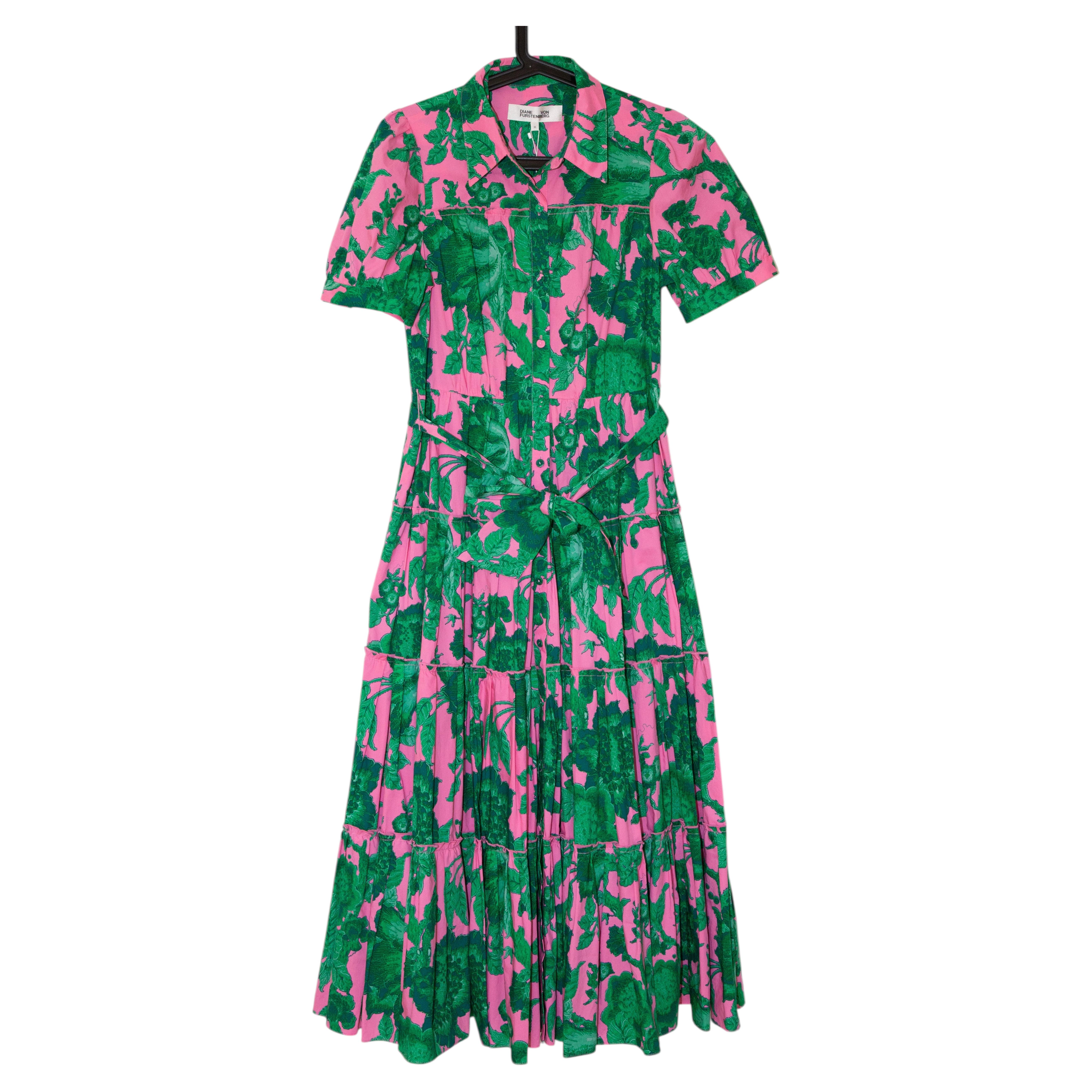 2000s Diane von Furstenberg Multicolor Floral Cotton Midi Dress