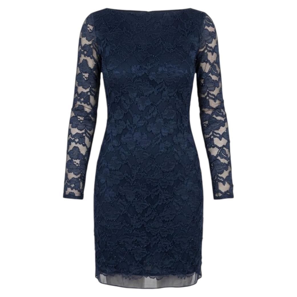 2000s Diane von Furstenberg Navy Lace Dress - Silk Lined For Sale
