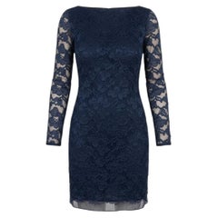 2000s Diane von Furstenberg Navy Lace Dress - Silk Lined