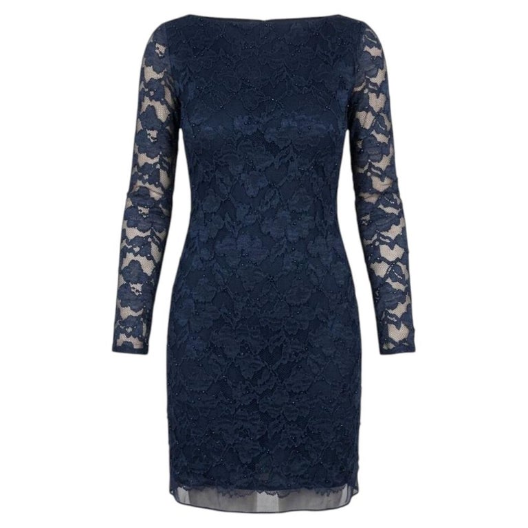 2000s Diane von Furstenberg Navy Lace Dress - Silk Lined For Sale at 1stDibs
